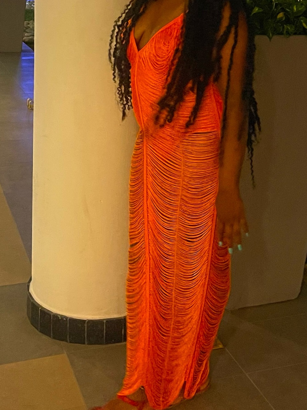 Vibrant Neon Orange String Maxi Dress